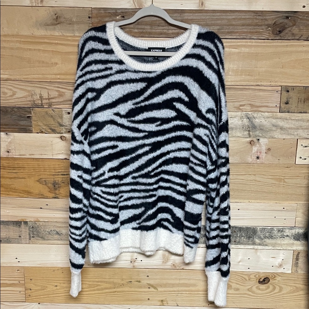 Express size XL Black and White Zebra Super Soft & Super Fuzzy Crewneck Sweater